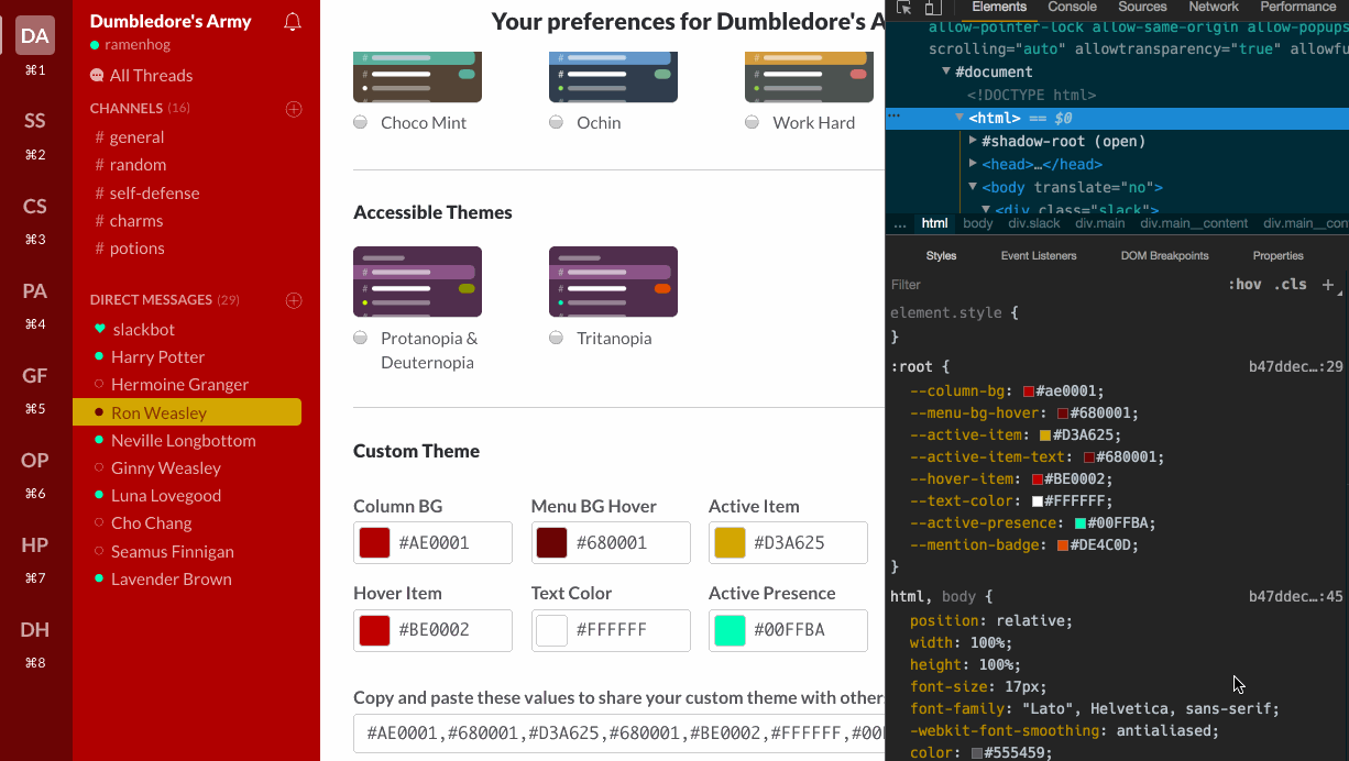 Color changes immediately update when CSS variables are manually changed in Inspector