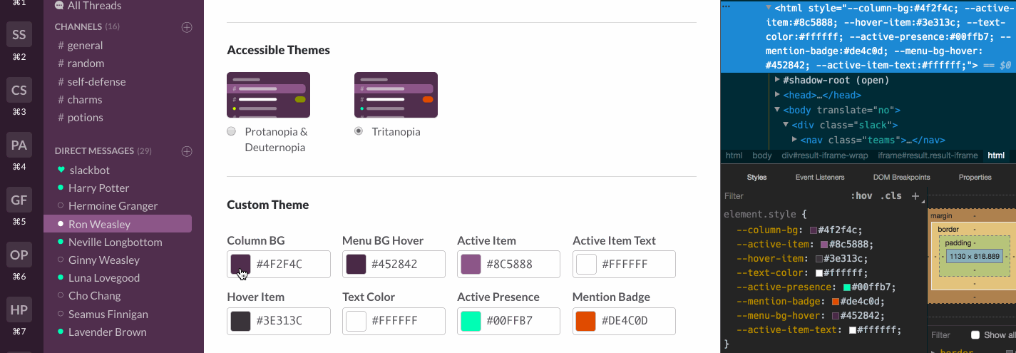 Theme changes as user changes value of a colorpicker